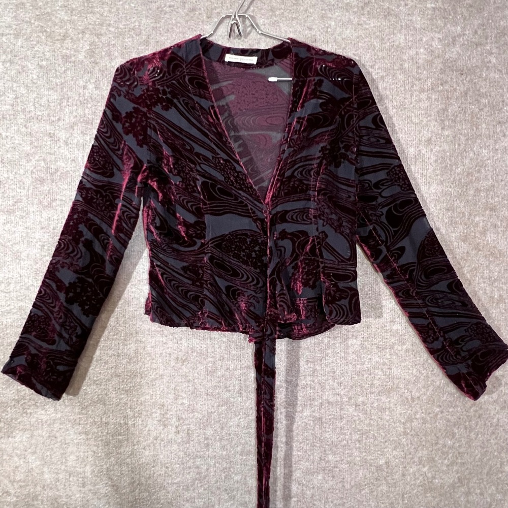 Vintage Y2K Eduardo Lucero Velvet Wrap Top Women Small Sheer Burnout Whimsigoth